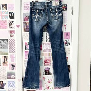 y2k la idol rhinestone cross bootcut jeans mcbling
